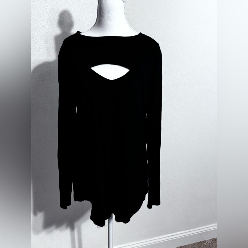 CAbi Black Long Sleeve Cut-Out Top